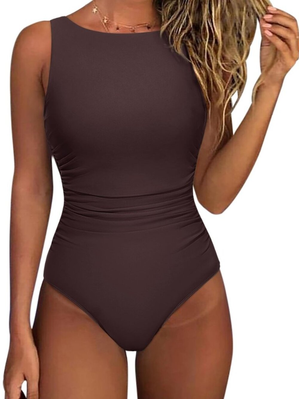 Women One Piece Ruched Swimsuit Tummy Control Backless Bathing Suit